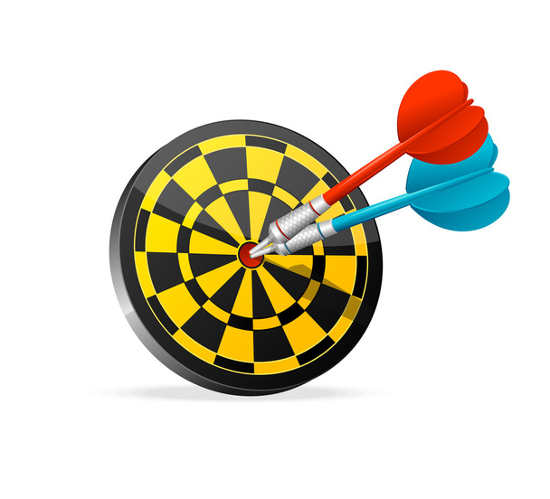 Classic Darts Board with colorful darts. - Vector, Image