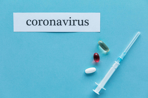 Coronavirus 2019 n-Cov concept. Medicines for Coronavirus and ta - Photo, image