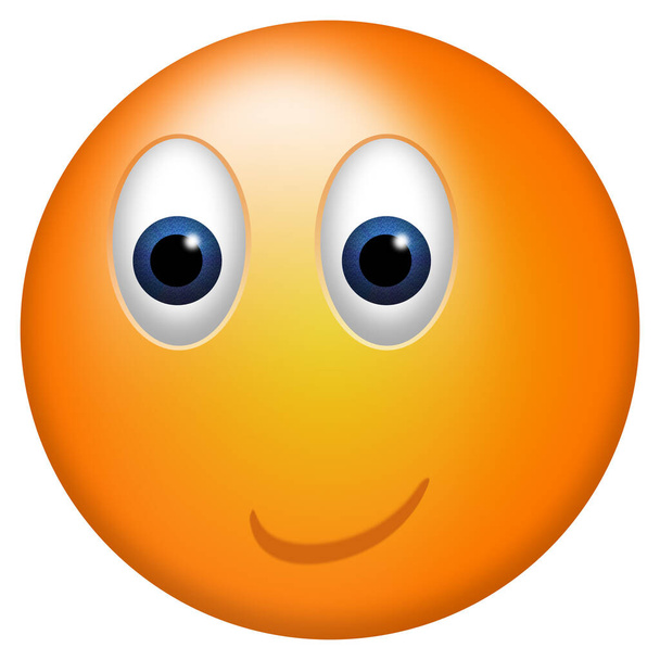 orangefarbener runder 3D-Smiley mit großen Augen und glücklichem Gesichtsausdruck. - Foto, Bild
