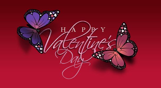 Happy Valentines Butterflies greeting graphic background - Fotoğraf, Görsel