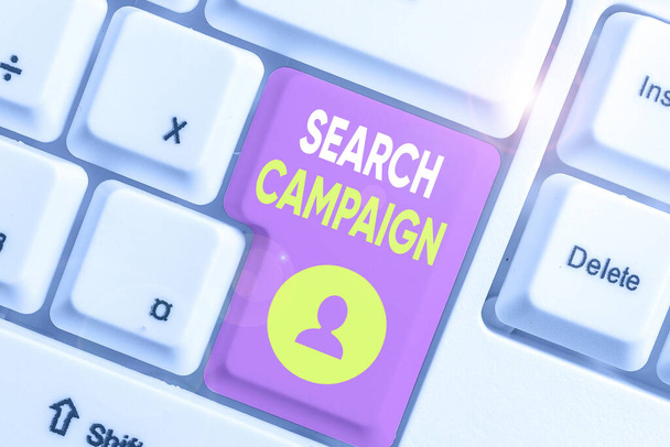 Słowo pisanie tekstu Kampania wyszukiwania. Business photo showcasing sposób umieszczania reklam online na stronach internetowych - Zdjęcie, obraz