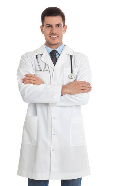 Portrait of doctor with stethoscope on white background - Foto, Bild