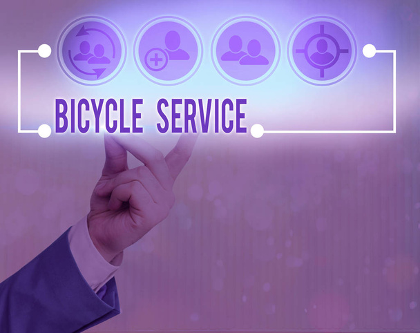 Nota de escrita mostrando Serviço de Bicicleta. Conceito de negócio para oferecer serviços como aluguel ou manutenção de bicicletas
 - Foto, Imagem