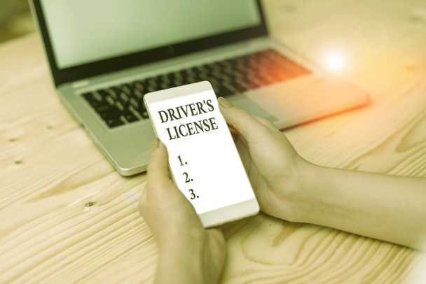 Word writing text Driver S License. Business photo showcasing a document permitting a demonstrating to drive a motor vehicle - Photo, Image