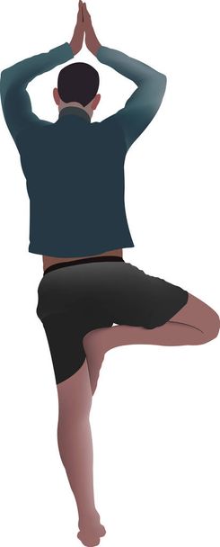 young person in concentrated yoga standing position - Vector, Image