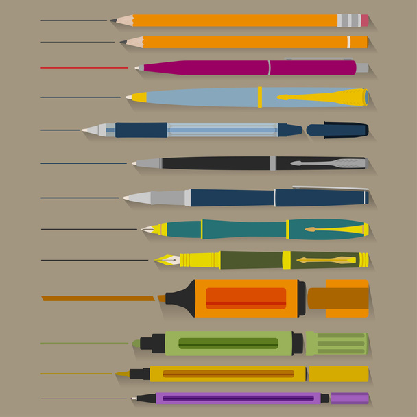 Set of Pencils Pens and Markers - Vector, Image