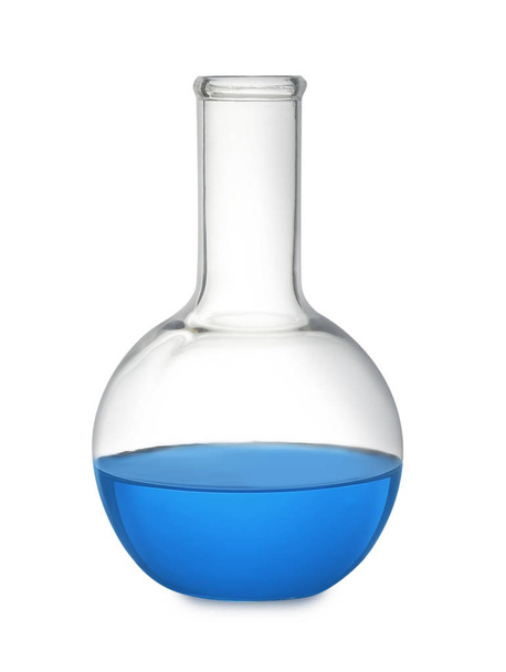 Florence flask with blue liquid isolated on white - Foto, Imagem