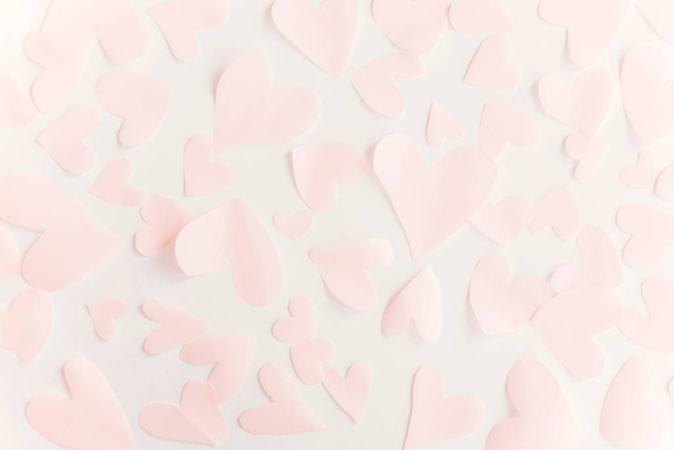 Happy valentines day. Cute pink pastel hearts on white paper  ba - Photo, Image