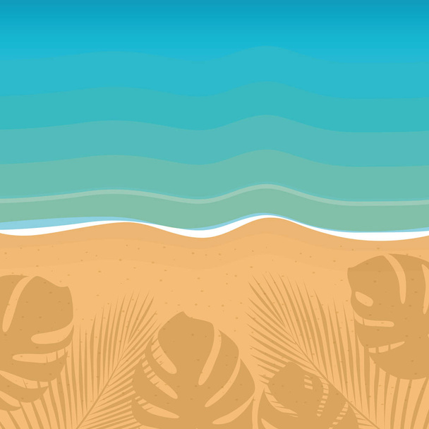 καλοκαιρινές διακοπές παραλία και φόντο του ωκεανού με σκιά φύλλα φοίνικα - Διάνυσμα, εικόνα