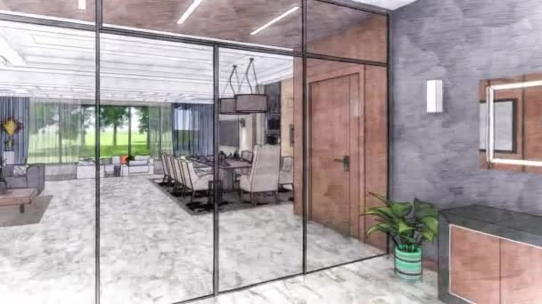 Kreslený obývací pokoj interiér 3D ilustrace - Záběry, video