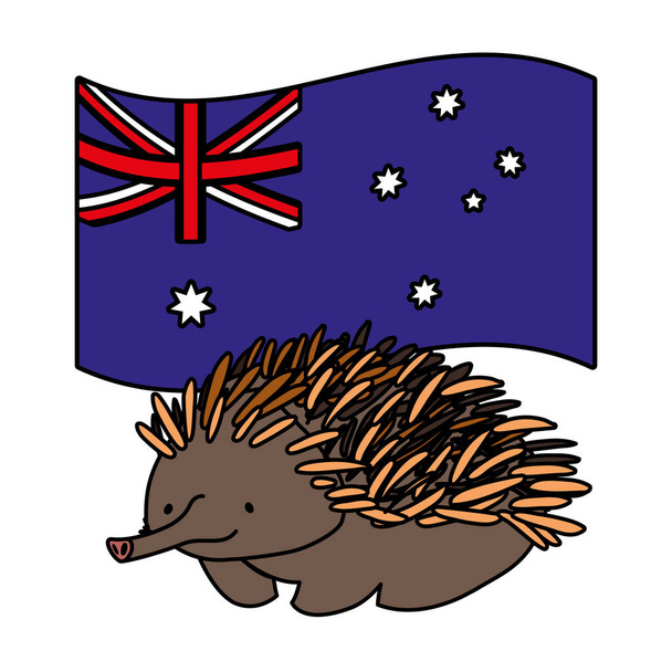 echidna con bandera australiana en el fondo
 - Vector, imagen