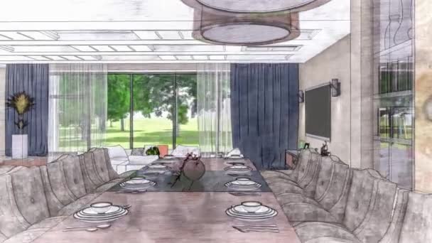 Desenhado sala de estar interior ilustração 3d
 - Filmagem, Vídeo