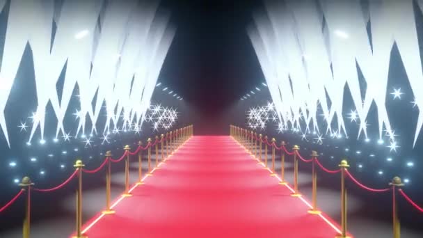 4k 3d vörös szőnyeg, akadályok, vaku lámpák és színpadi lámpák animáció - show / paparazzi koncepció - Felvétel, videó