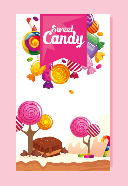 αφίσα του ζαχαροπλαστείο με brownie και καραμέλες - Διάνυσμα, εικόνα