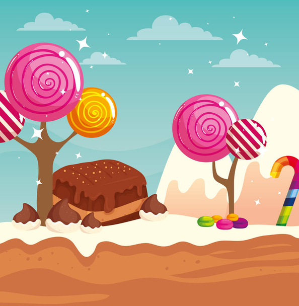 конфеты земли с пирожными и карамелью
 - Вектор,изображение