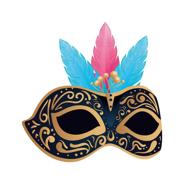 elegant mask with feathers isolated icon - Vector, Image