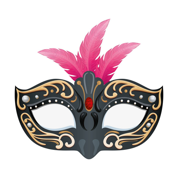 elegancka maska z ikoną izolowanych piór - Wektor, obraz
