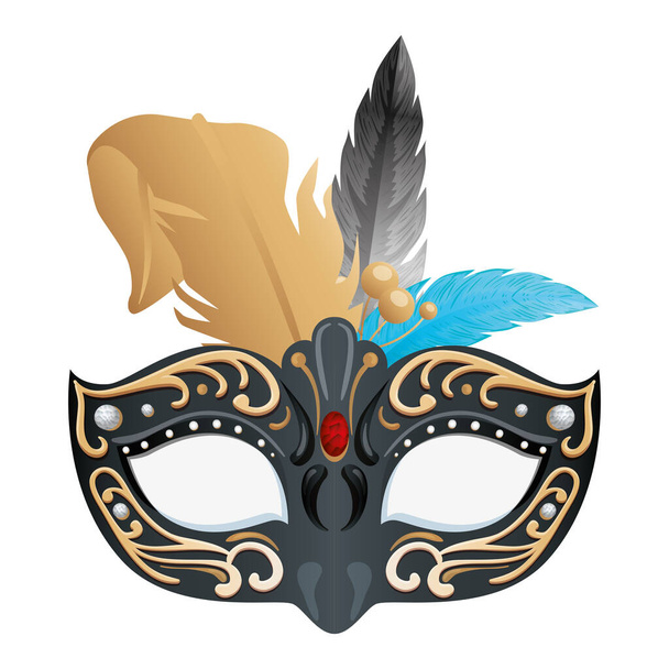 elegant mask with feathers isolated icon - Vector, Image
