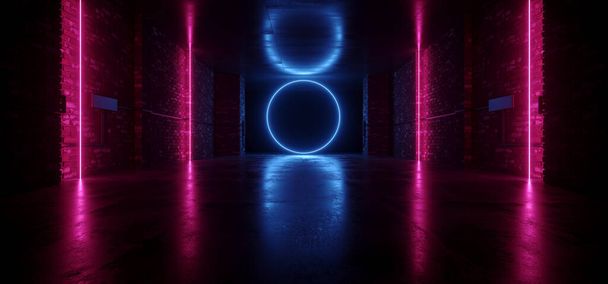 Neon Sci Fi Retro Circle Λαμπερό Pantone Blue Purple Red Club Ne - Φωτογραφία, εικόνα