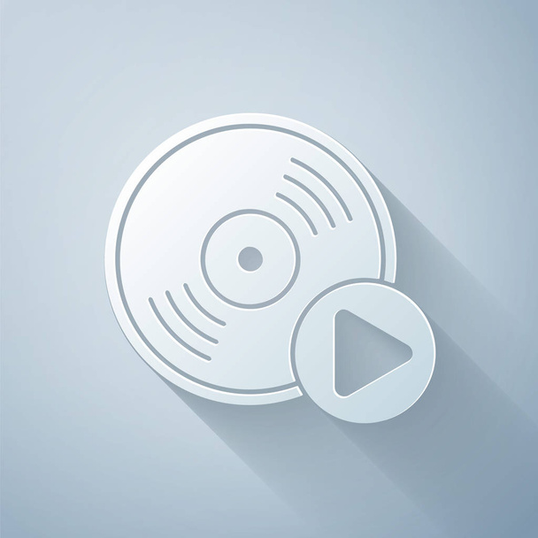 Papier gesneden Vinyl disk icoon geïsoleerd op grijze achtergrond. Papierkunst stijl. Vector Illustratie - Vector, afbeelding