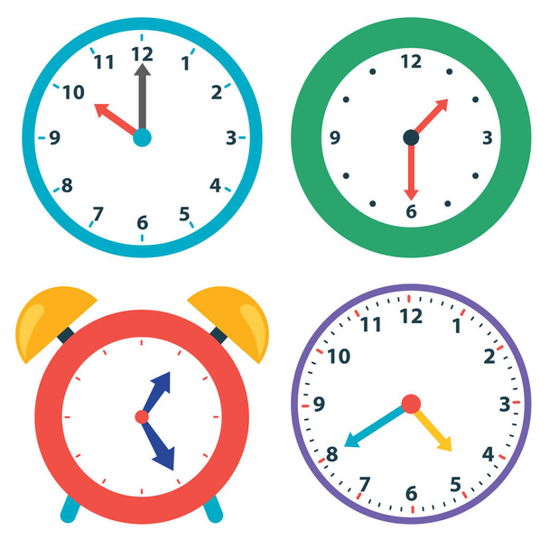 Set Of Various Colorful Clocks - Vector, Image