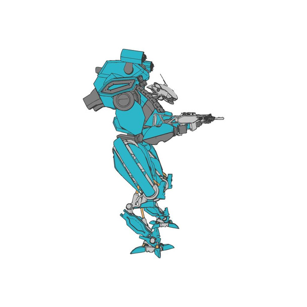 Soldado mecánico de ciencia ficción de pie. Robot futurista militar. Mecha controlada por un piloto
 - Vector, imagen