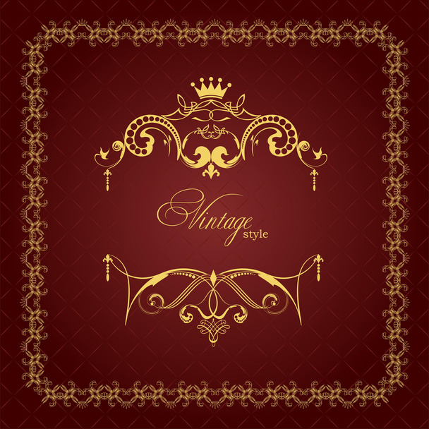 Gold ornament on brown background. Can be used as invitation car - Вектор, зображення