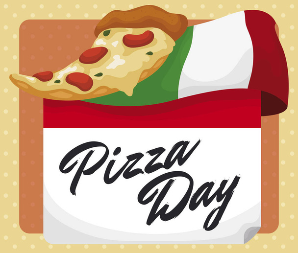 Pizza Margherita, Italian Flag and Calendar to Celebrate Pizza Day, Vector Illustration - Vektor, kép