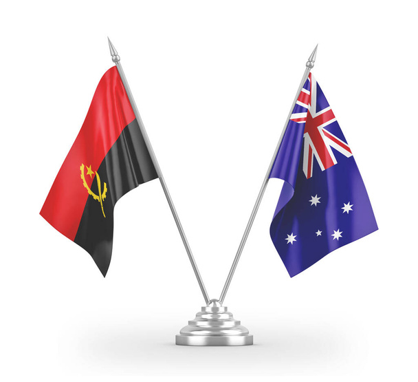 Australia and Angola table flags isolated on white 3D rendering  - Foto, Imagem