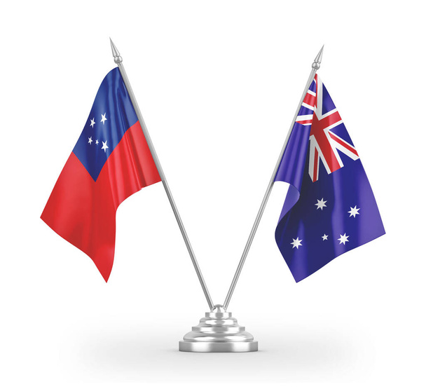 Banderas de mesa Australia y Samoa aisladas en renderizado 3D blanco
 - Foto, imagen
