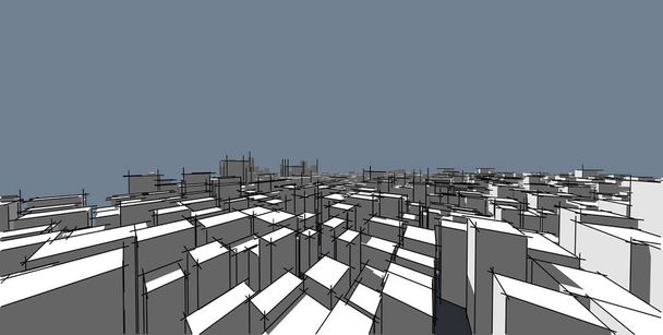 Panorama Cityscape schets. Schets van de architectuur-3D illustratie - Foto, afbeelding