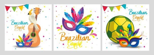 set poster of brazil with decoration - ベクター画像