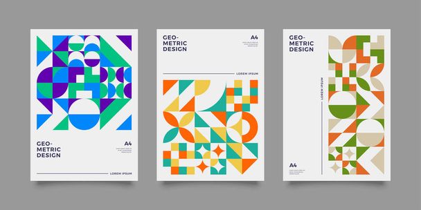 Placard templates set with Geometric shapes, Retro bauhaus swiss style flat and line design elements. Retro art for covers, banners, flyers and posters. Eps 10 vector illustrations - Vector, Image