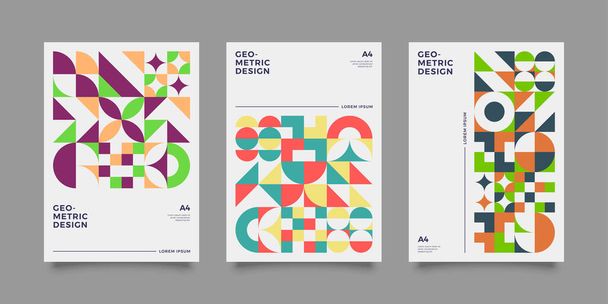 Placard templates set with Geometric shapes, Retro bauhaus swiss style flat and line design elements. Retro art for covers, banners, flyers and posters. Eps 10 vector illustrations - Vector, Image