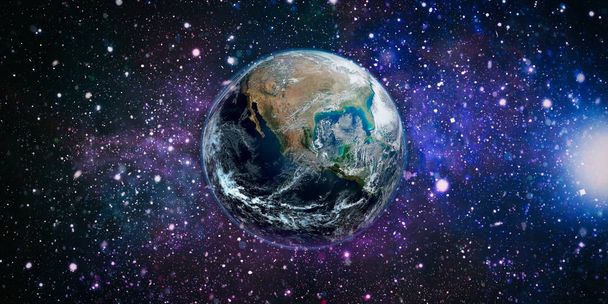 A Föld bolygó a galaxisban tudományos tervezésre szolgál. Föld és galaxisok az űrben. Sci-fi művészet. Elemei ezt a képet által nyújtott Nasa. - Fotó, kép