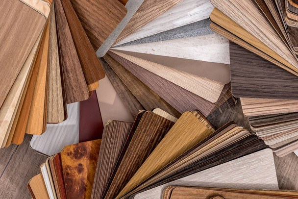 Wooden samples for floor laminate or furniture in home or commercial building. - Fotografie, Obrázek