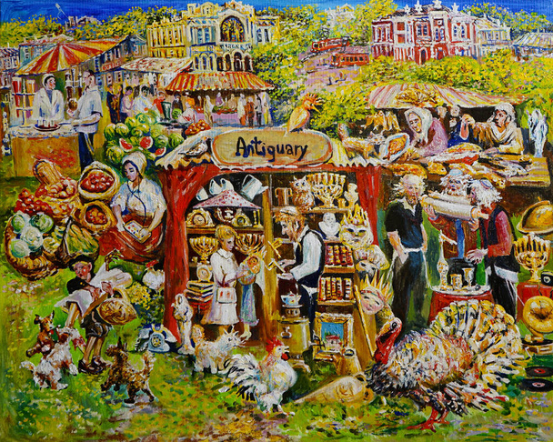                 The picture . Painting of holiday professions in the Jewish district. Painting, oil                - Photo, Image