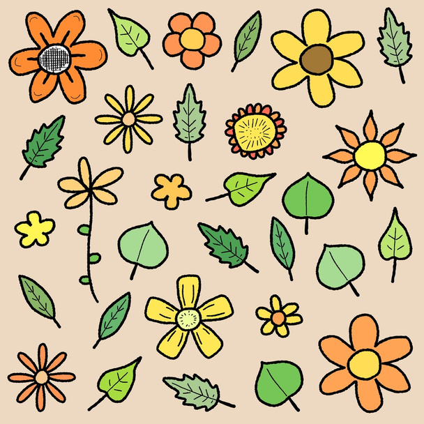 kwiaty i liście - Wektor, obraz