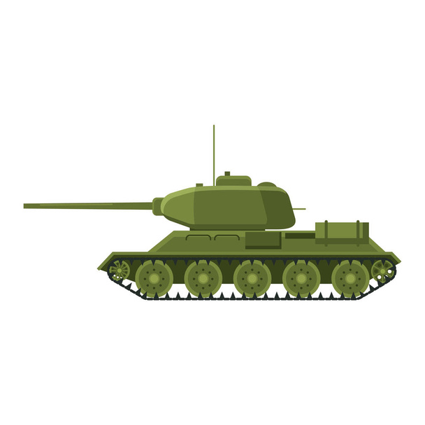 Tanque soviético Segunda Guerra Mundial T34 tanque medio. Ejército militar máquina de guerra, arma, símbolo de batalla silueta lado icono de la vista. Ilustración vectorial aislada
 - Vector, Imagen
