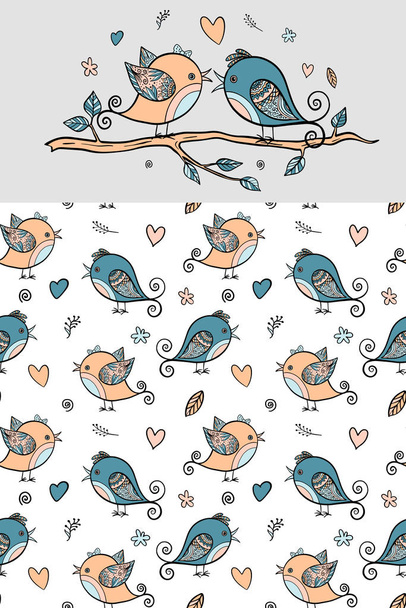 Seamless pattern of birds. Children's cartoon illustration used for baby bodysuit. - ベクター画像