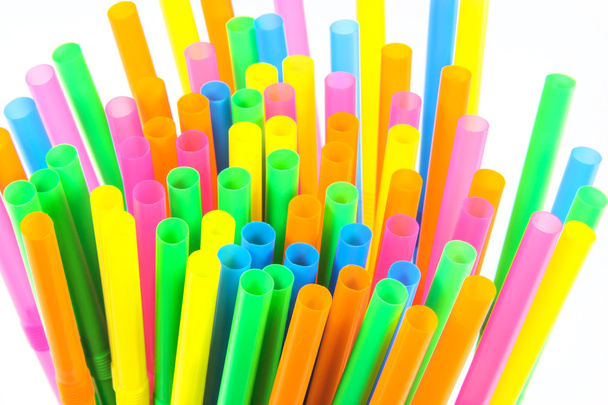 Colorful drinking straws close-up background, colorful plastic - Photo, Image