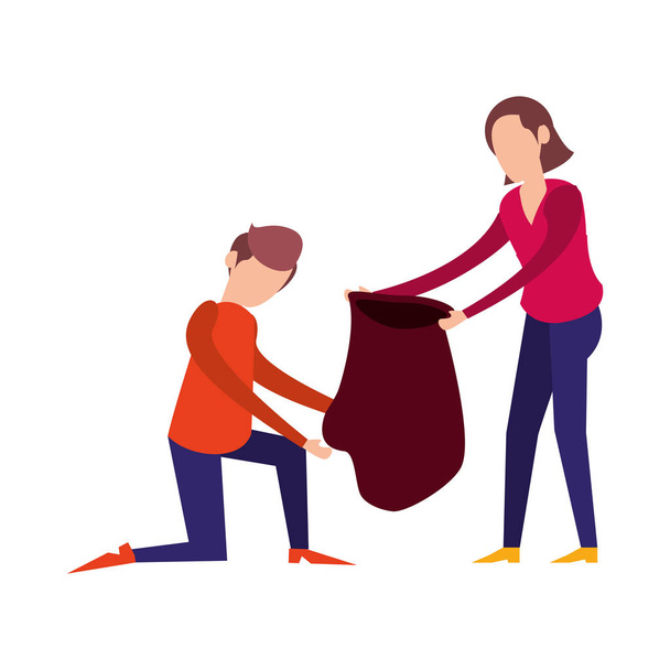 couple with plastic garbage bag - Vector, Image