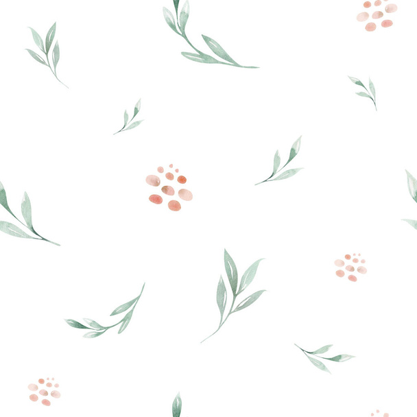 Hand drawing seamless watercolor floral patterns with rose, green leaves, branches and flowers. Bohemian wallpaper gold pink pattern prorea. Background for greeting wedding card. - Foto, Imagem
