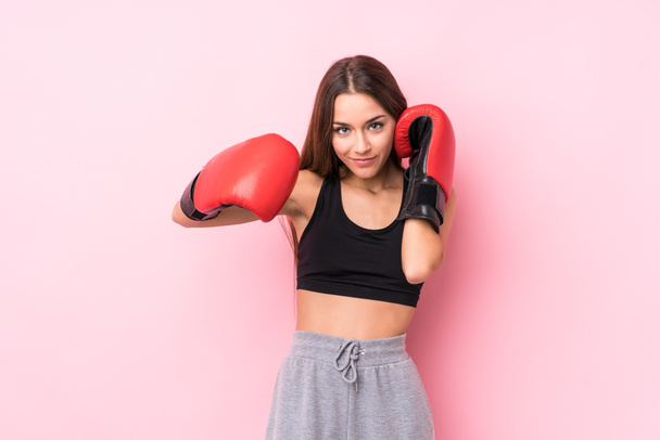 Fiatal kaukázusi sportos nő box - Fotó, kép