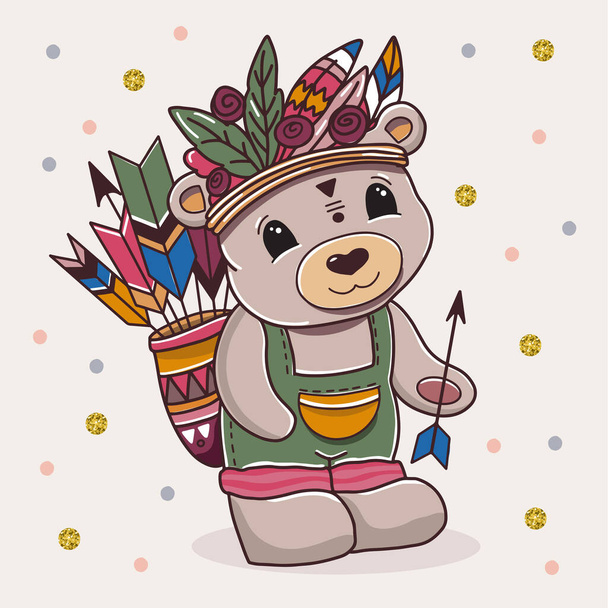 Carino orso cartone animato con le frecce e piume. Illustrazione d'arte digitale disegnata a mano di animale. Bambino orso vettoriale illustrazione
. - Vettoriali, immagini