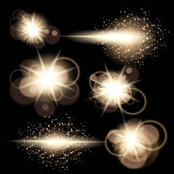 conjunto de destellos de luz sobre fondo transparente. ilustración vectorial
 - Vector, Imagen