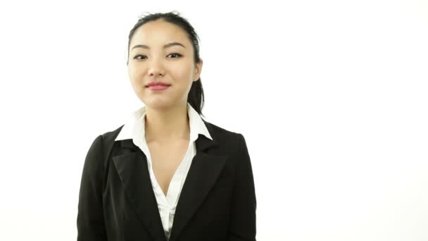 Atractiva mujer de negocios asiática con signo de "se busca ayuda"
 - Metraje, vídeo