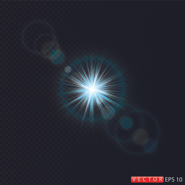 ベクトル透明太陽光特殊レンズフレアライト効果。光線とスポットライト付きの太陽のフラッシュ - ベクター画像