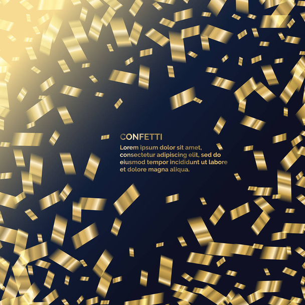 Les confettis d'or tombent. Fond abstrait avec des particules. Modèle pour placer le texte pour la célébration. - Vecteur, image