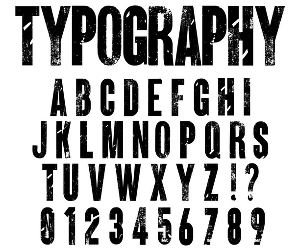 Vetor de fonte distressed tipográfico. Letterpress fonte alfabeto, letras e números
.  - Vetor, Imagem